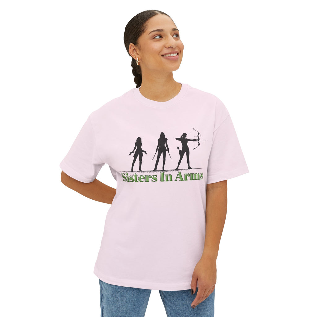 Sisters In Arms Boxy Tee, Unisex Oversized T-Shirt, Feminist Apparel, Casual Summer Tee, Gift for Friends, Empowerment Clothing