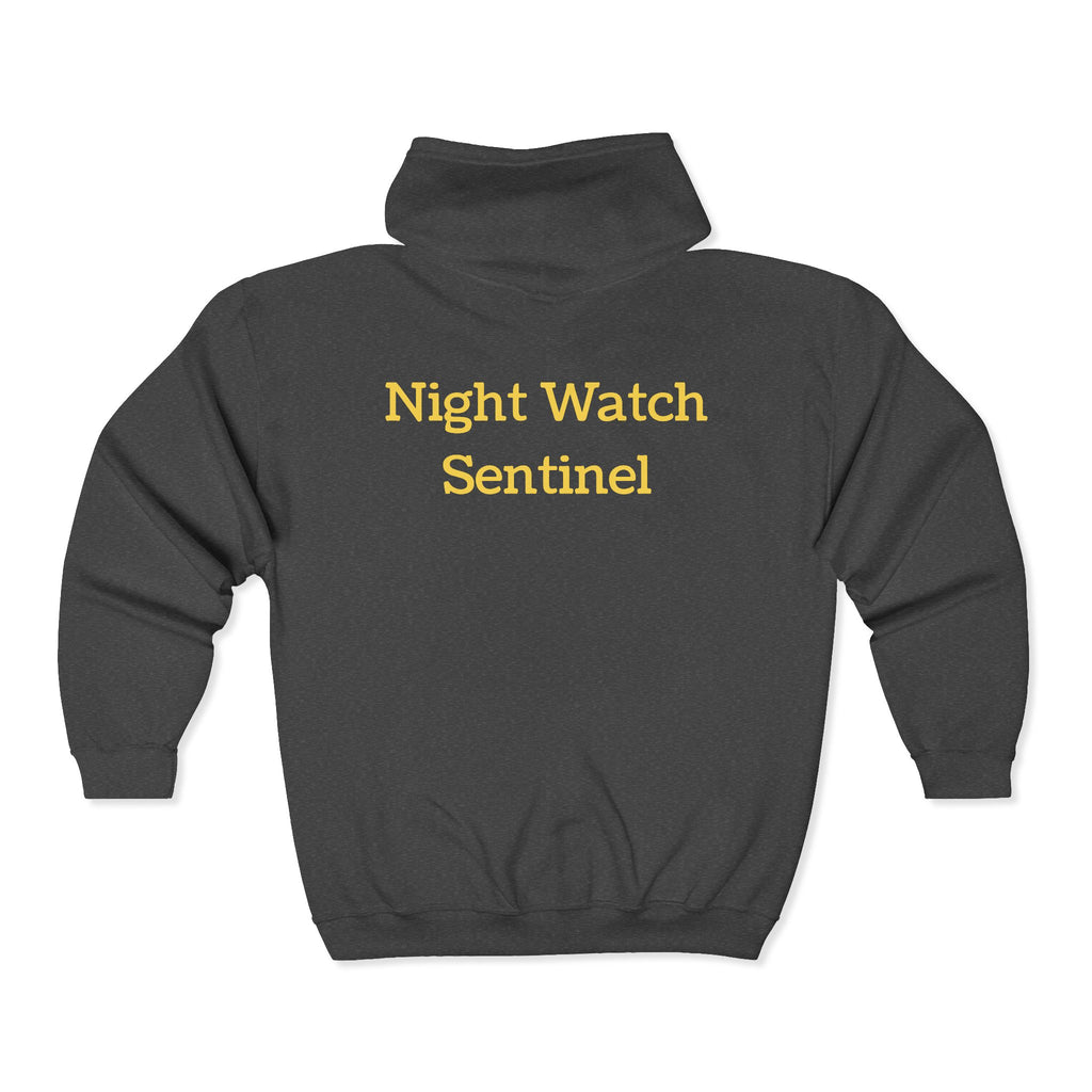 Night Watch Sentinel Zip Hoodie — Night Watch Emblem Full-Zip Sweatshirt