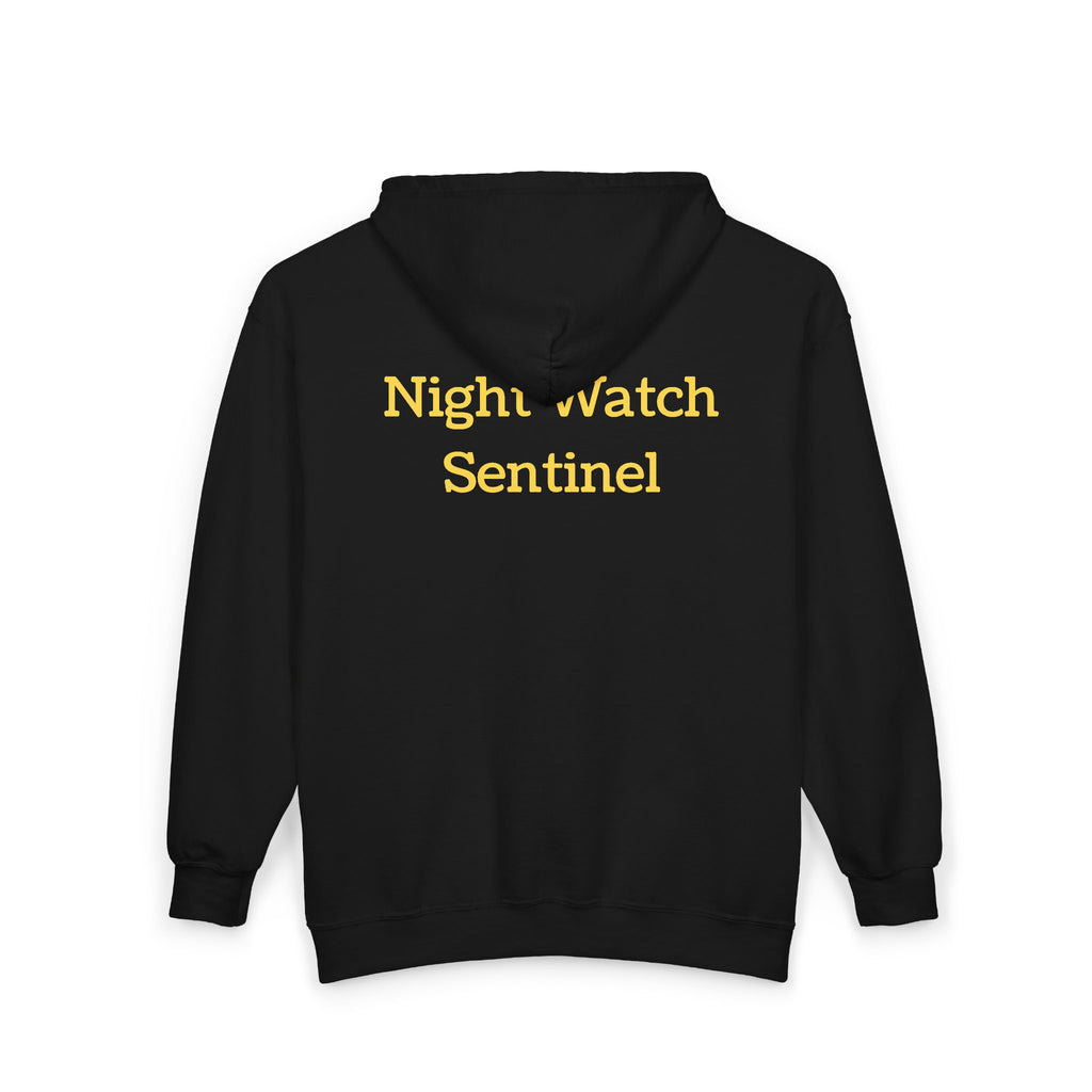Night Watch Sentinel Zip Hoodie — Night Watch Emblem Full-Zip Sweatshirt