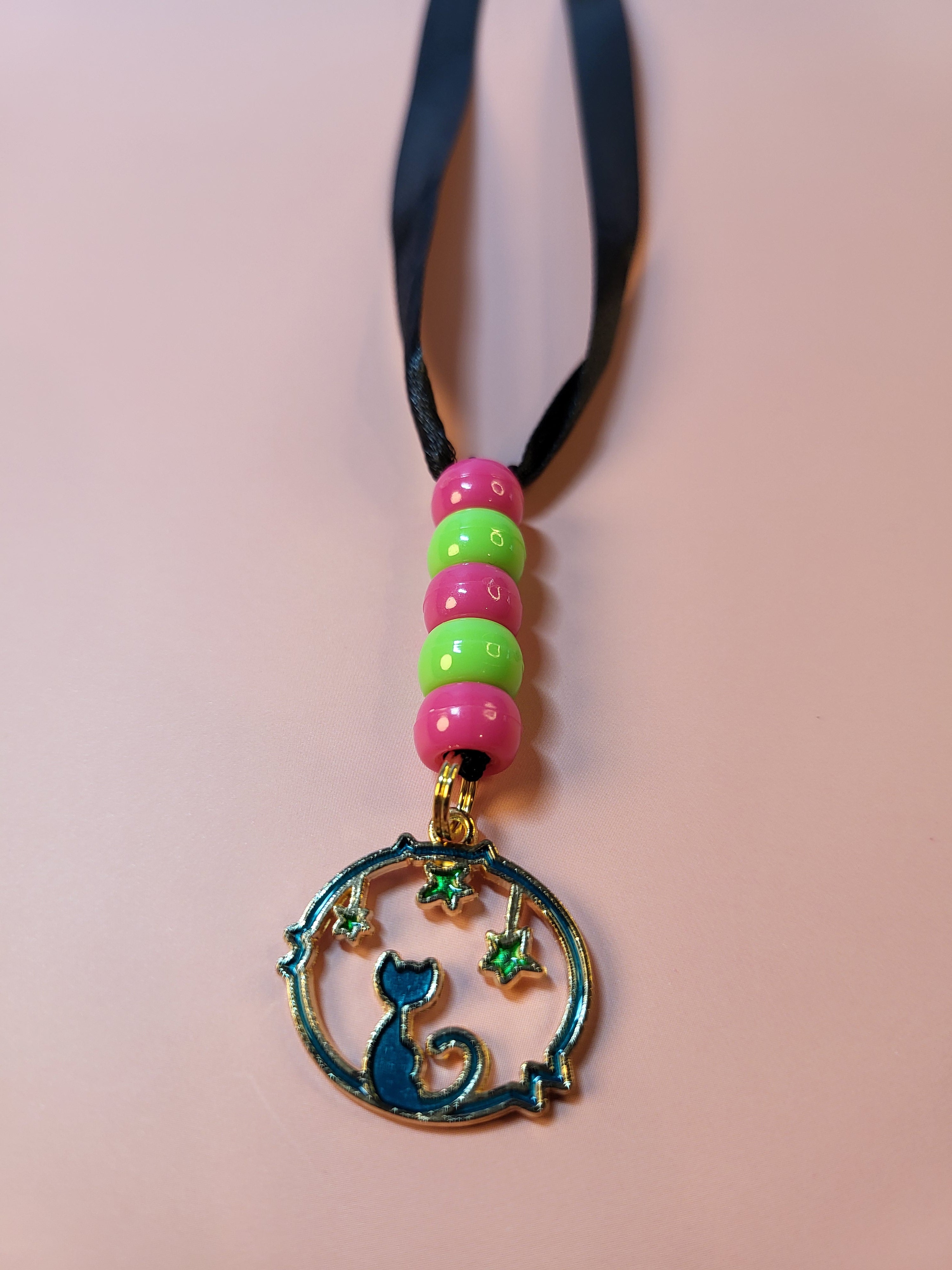 Blue cat and stars charm bookmark