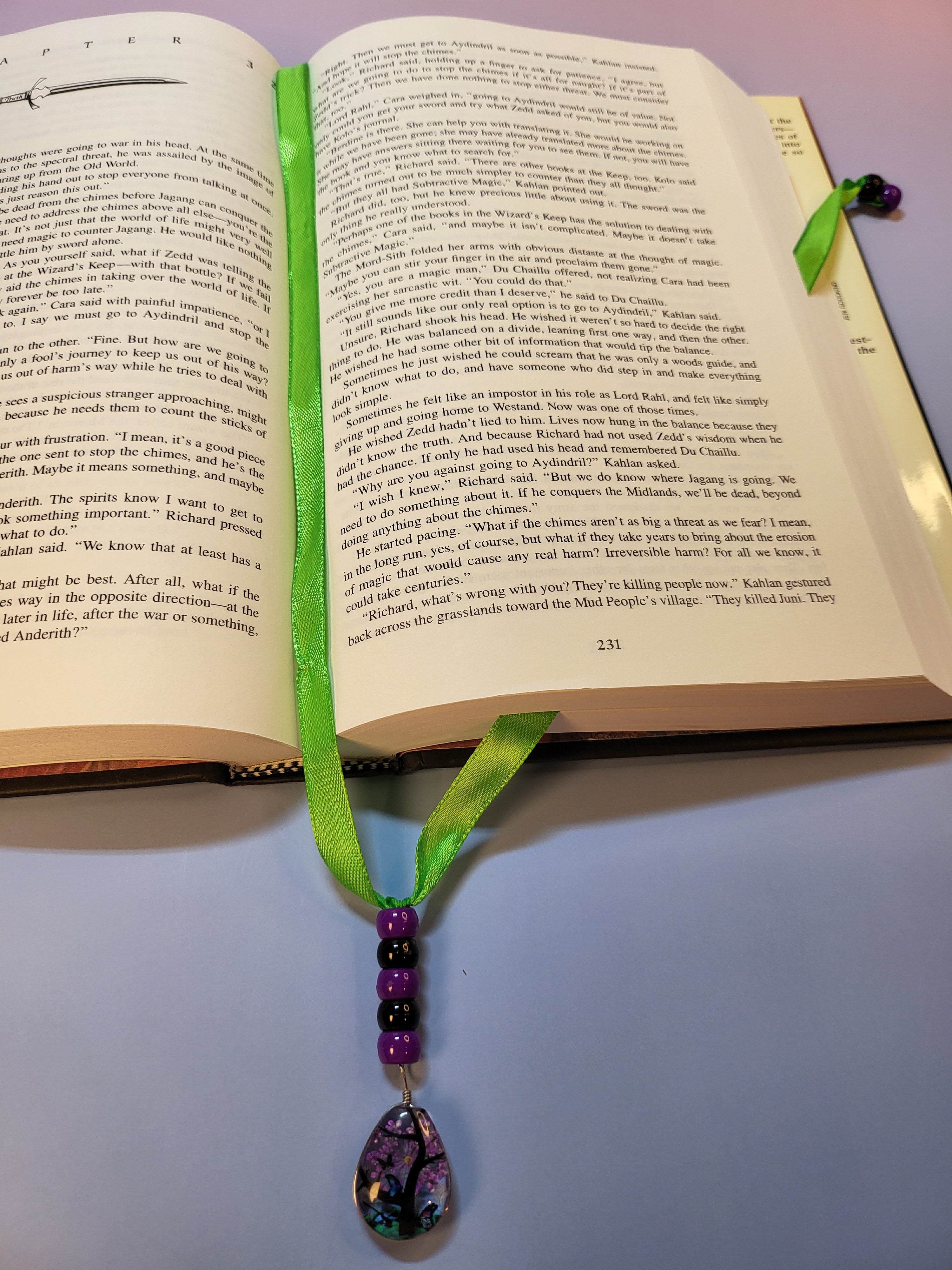 Glass Tear Drop Tree Scene Bookmark
