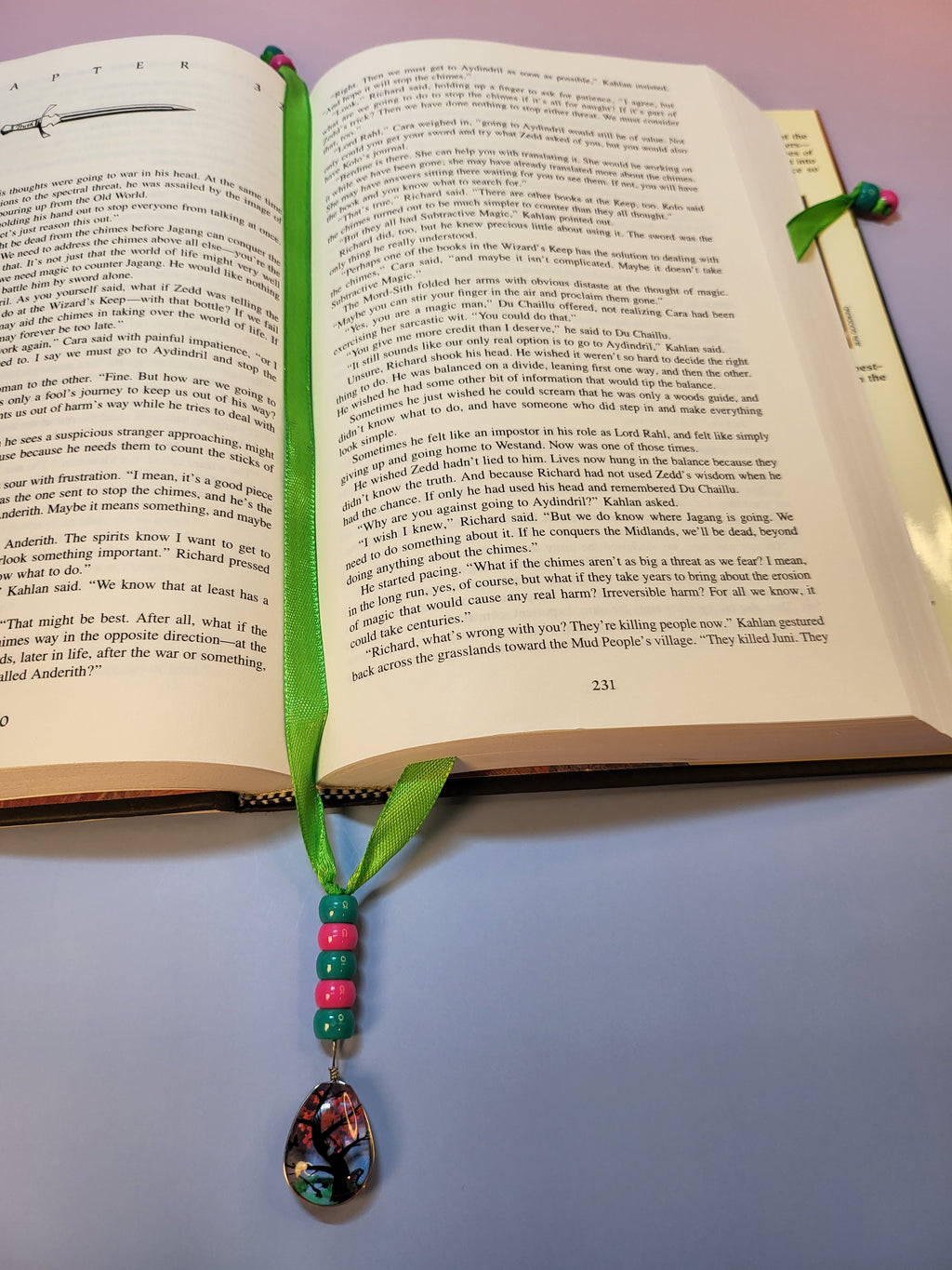 Glass Tear Drop Tree Scene Bookmark