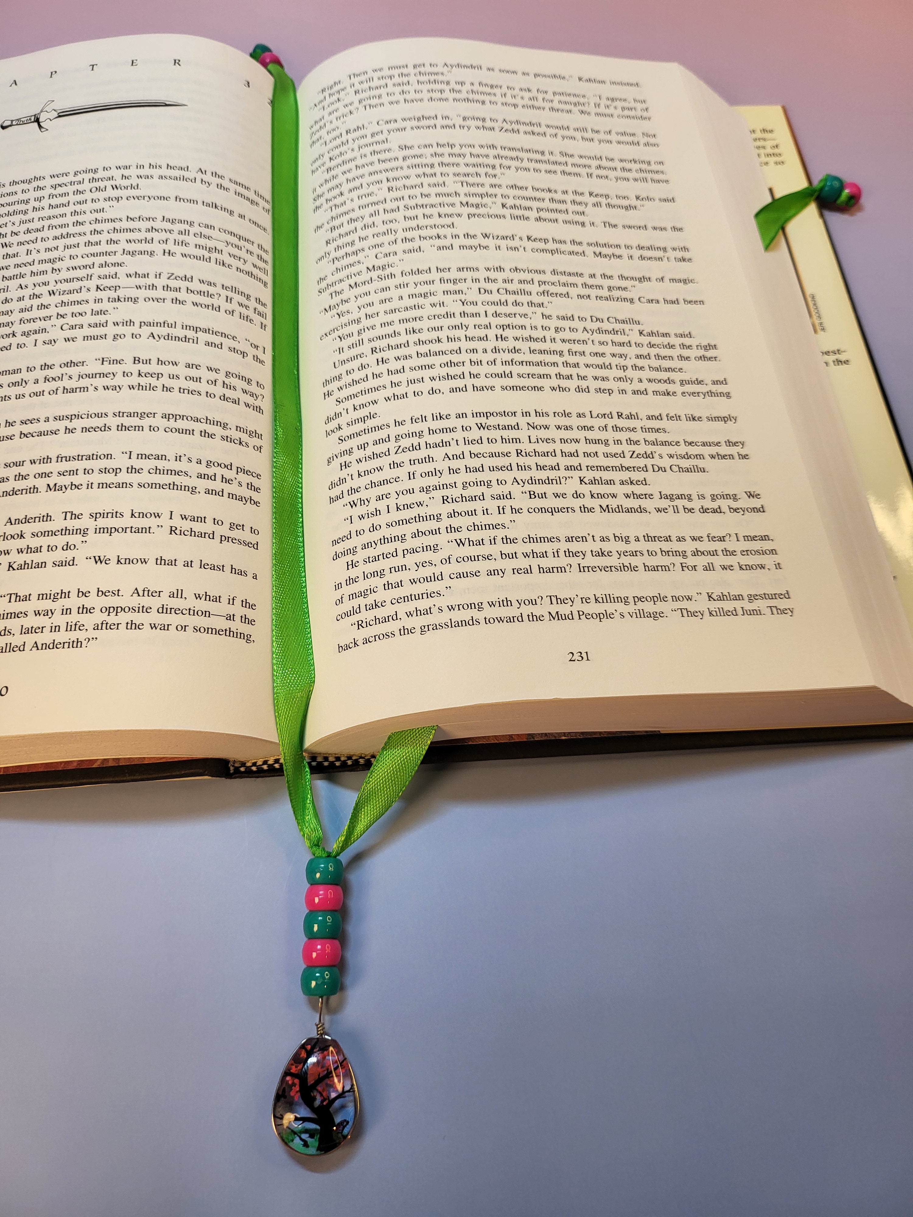 Glass Tear Drop Tree Scene Bookmark