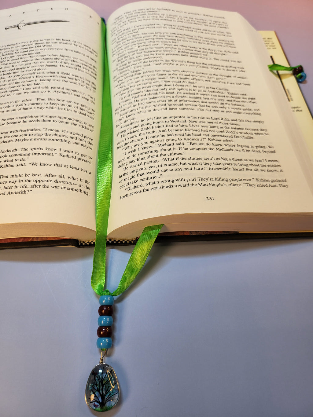 Glass Tear Drop Tree Scene Bookmark