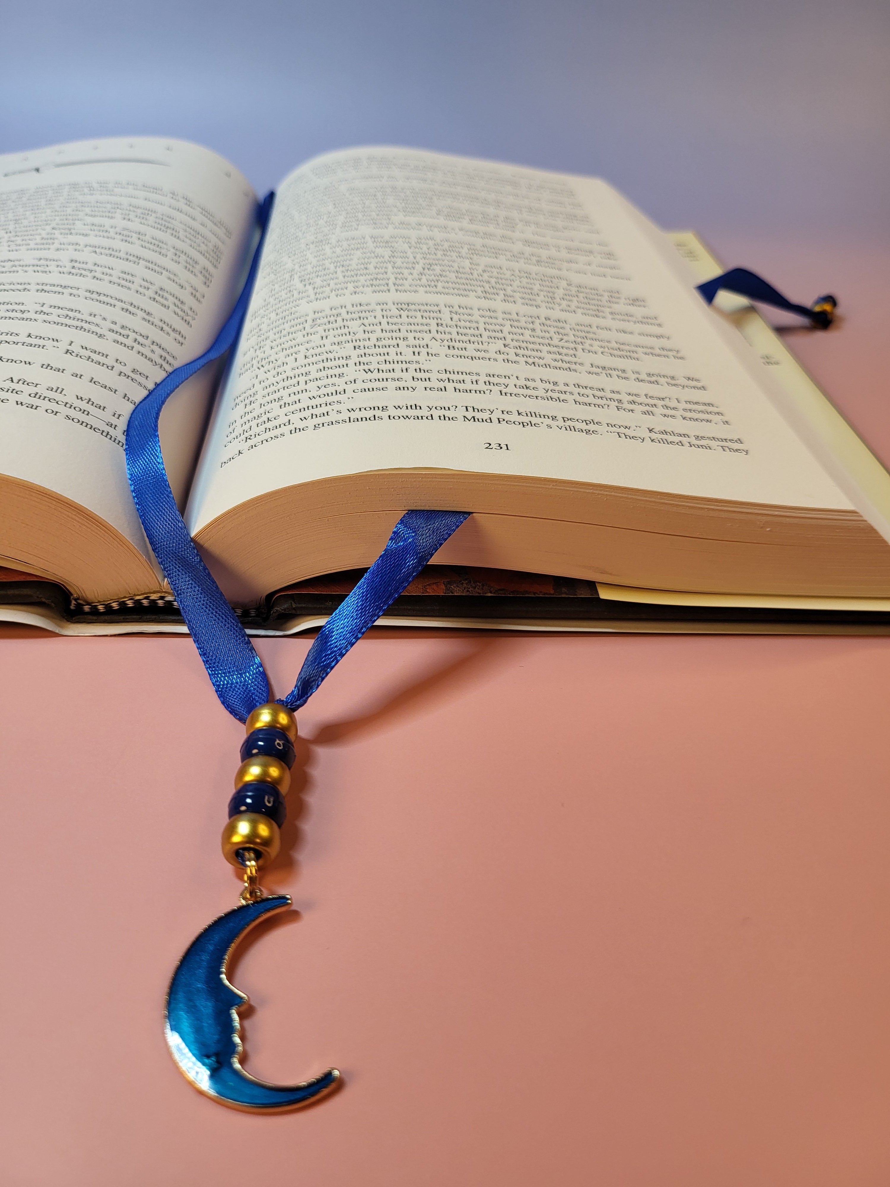 Blue Crescent Moon Charm Bookmark