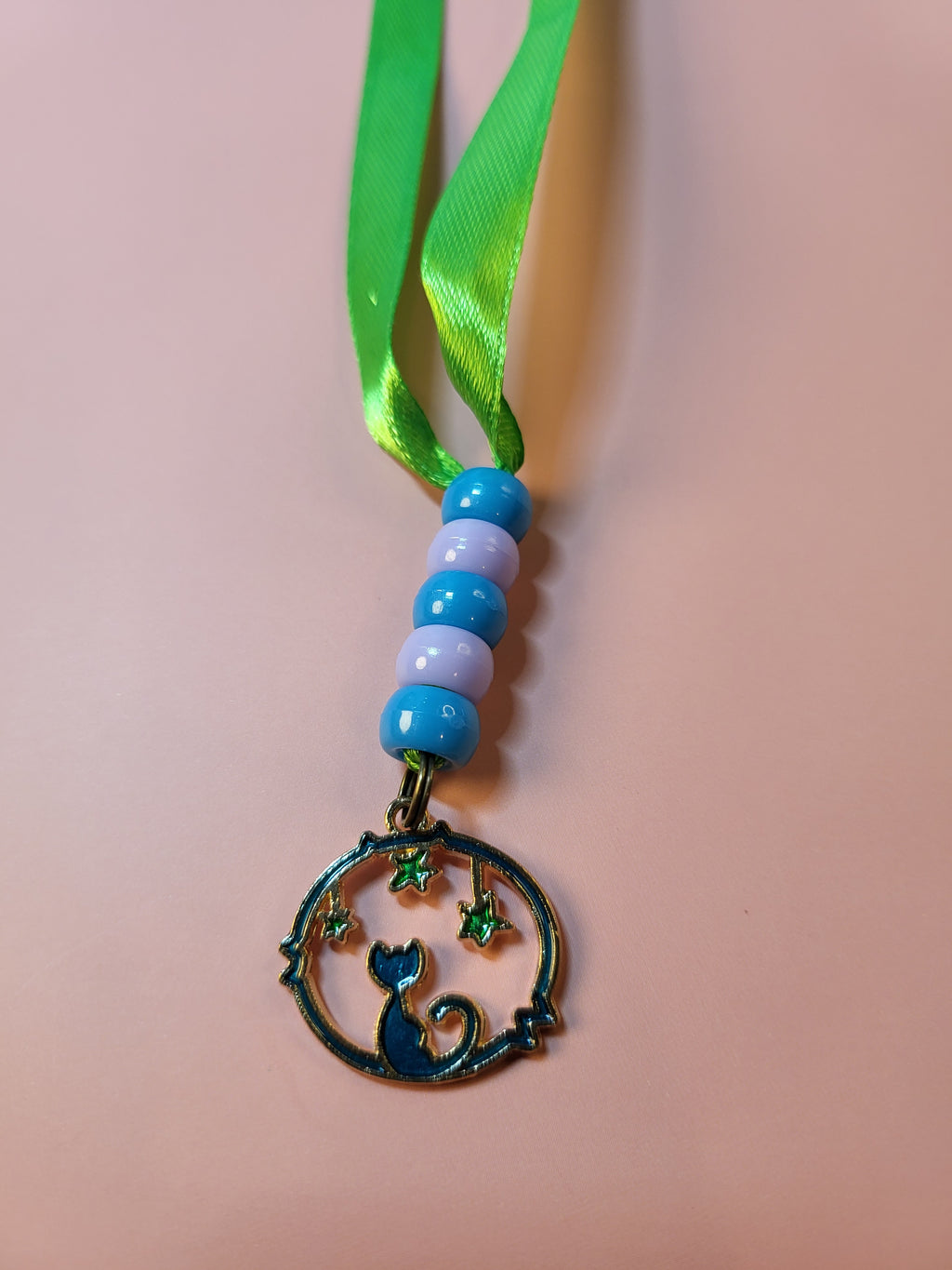 Blue Cat and Star Charm Bookmark