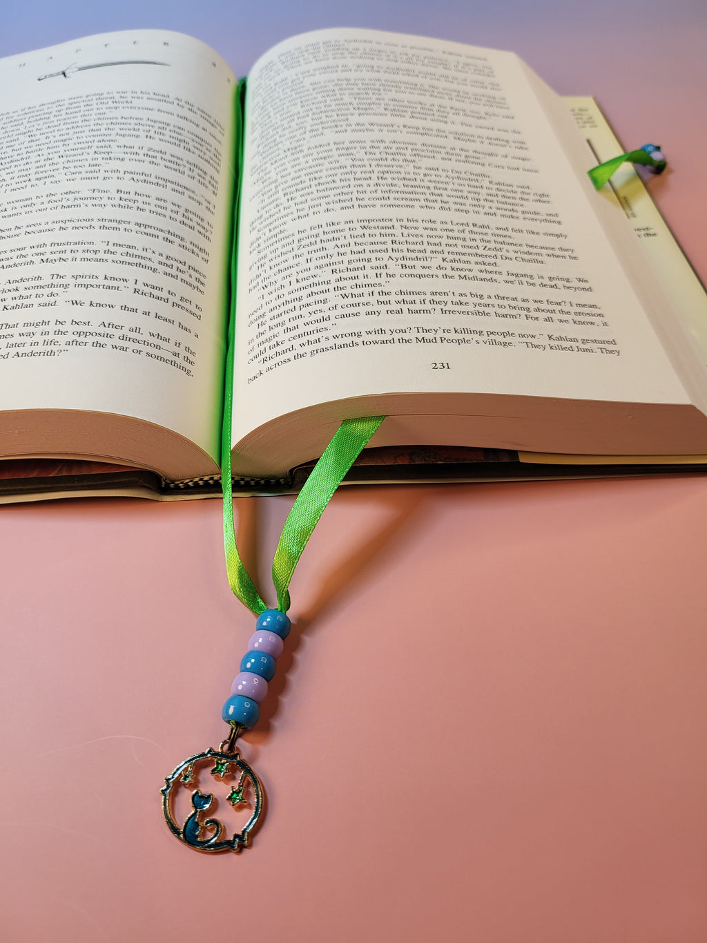 Blue Cat and Star Charm Bookmark