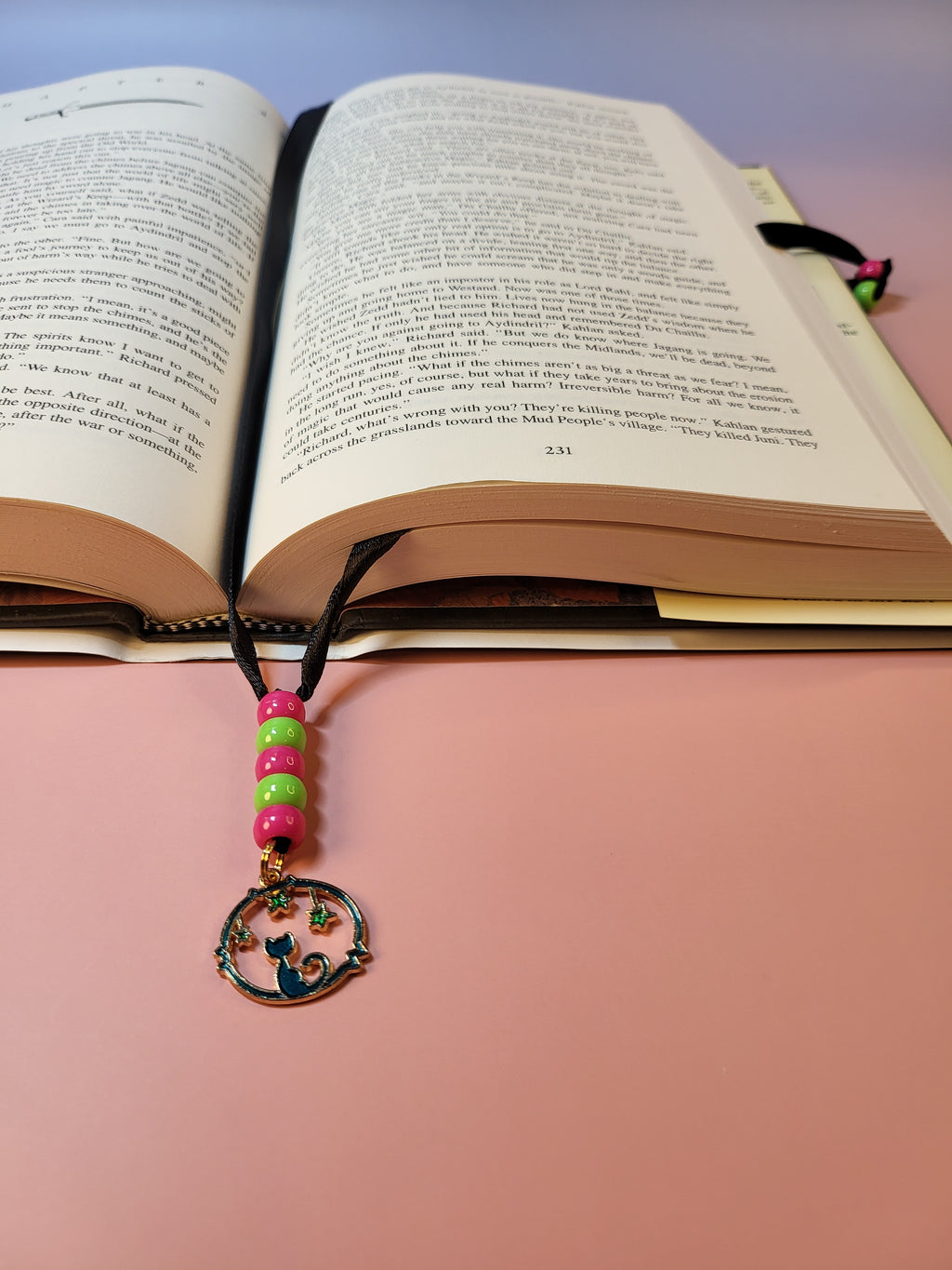 Blue cat and stars charm bookmark