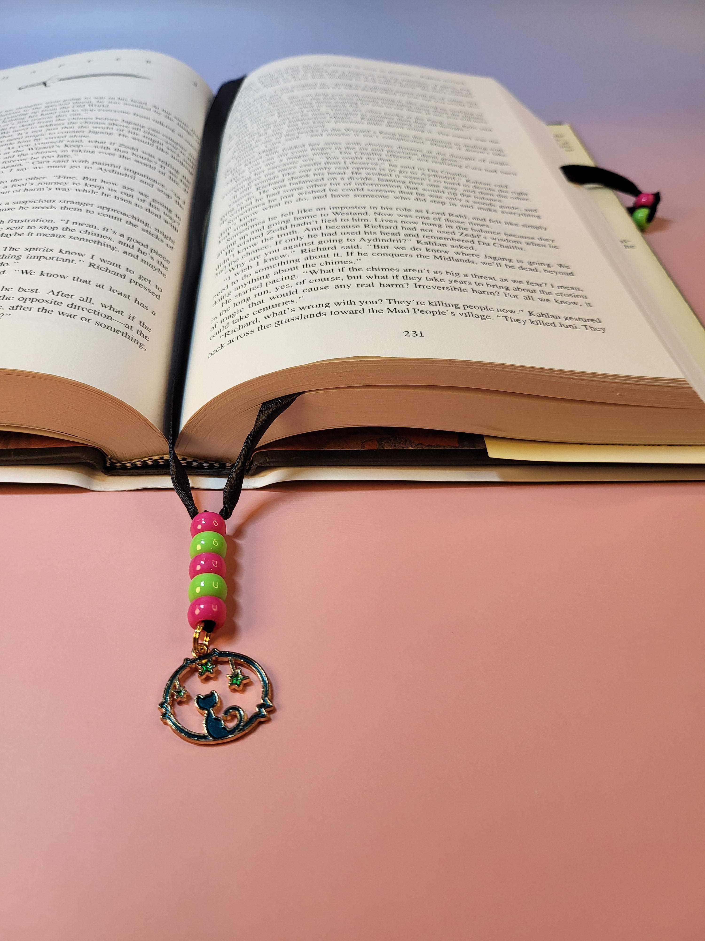 Blue cat and stars charm bookmark