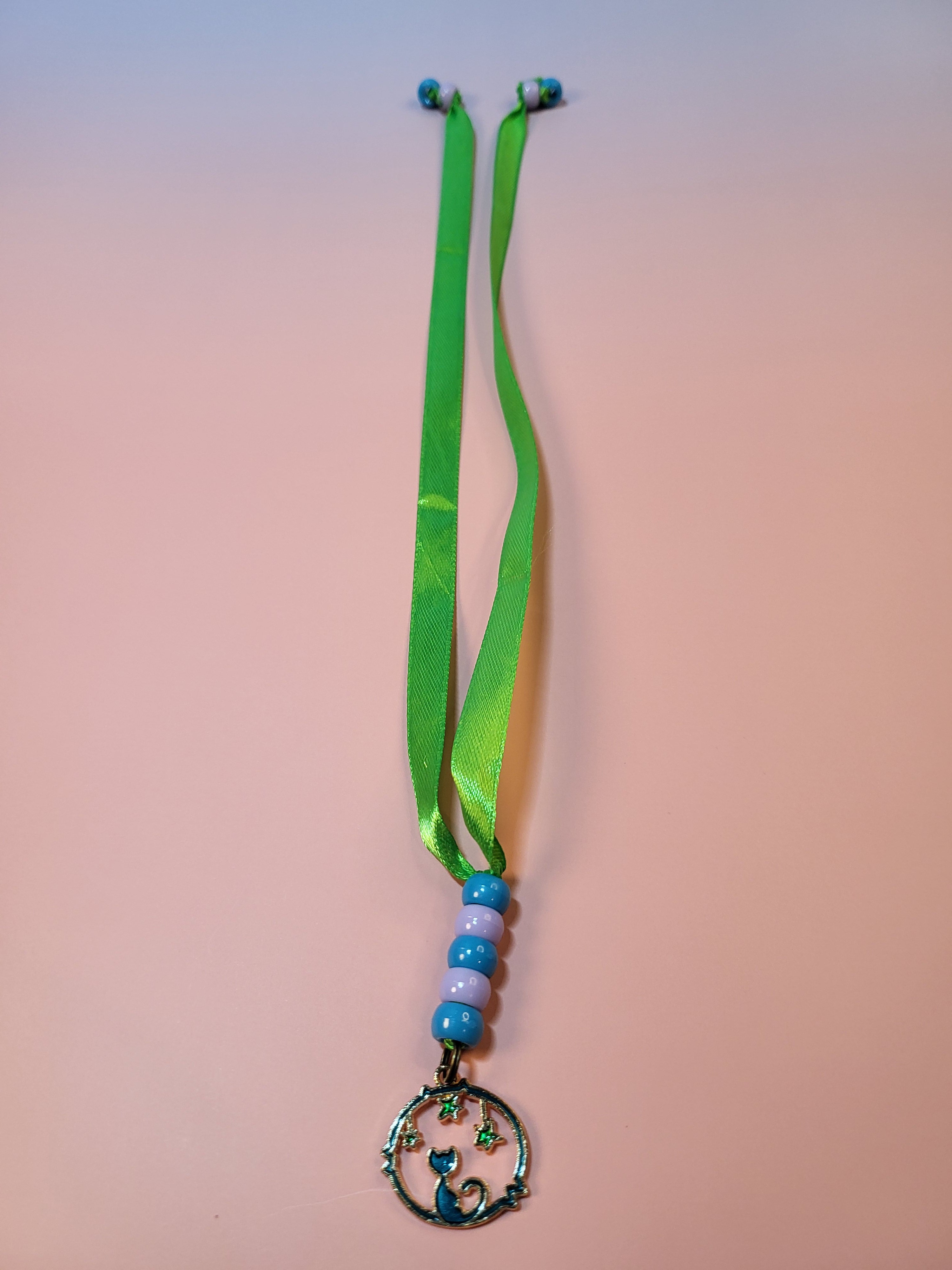 Blue Cat and Star Charm Bookmark