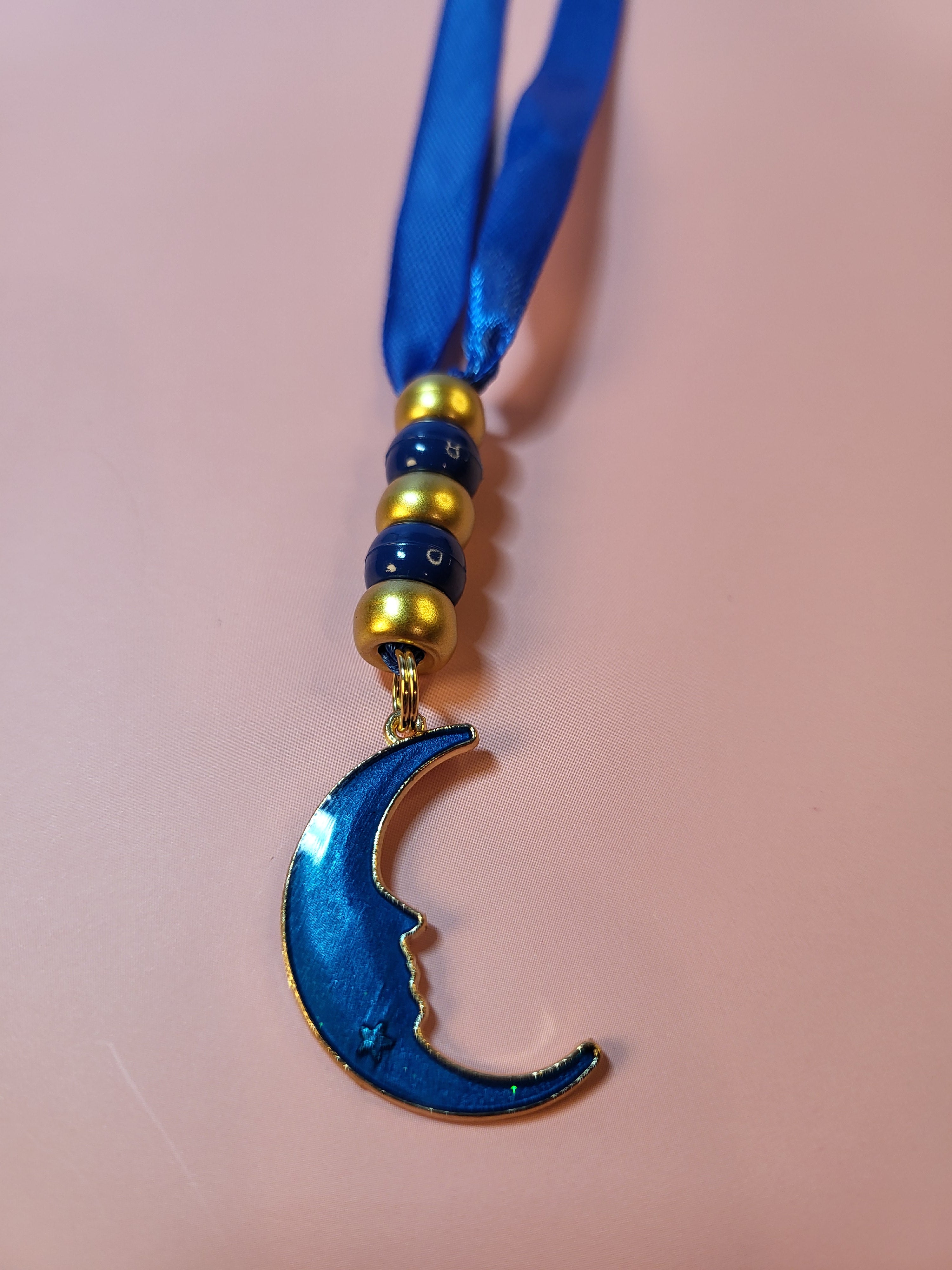 Blue Crescent Moon Charm Bookmark